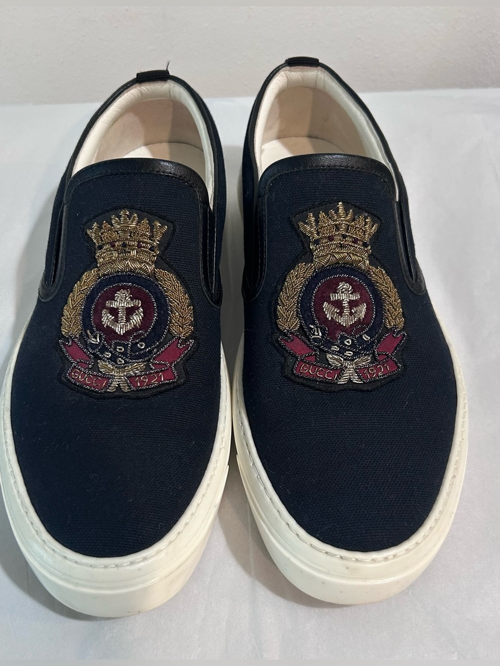 Gucci black Canvas Slip-On Sneakers Crest Embroidery 7.5G Men